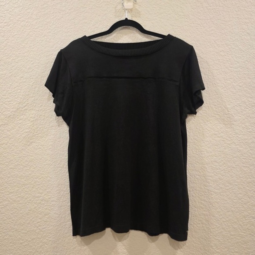 Diesel Black Short Sleeve Top‎ Rayon Linen Blend Ribbed Neck Raw Edge Goth Y2K